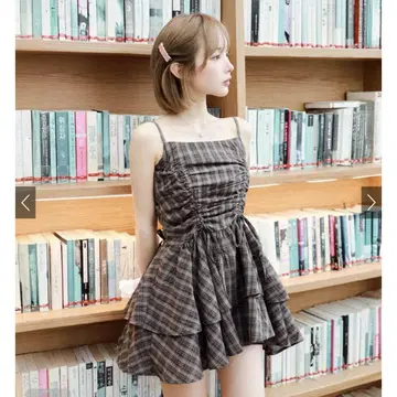 GRL 그레일 체크 무늬 드로스트 리본 미니 원피스 dk1357