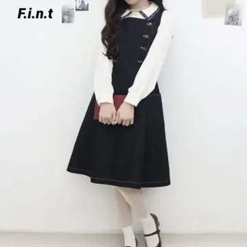 fint 엠블럼 버튼 데님 오버롤 스커트