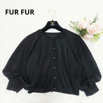 컨디션 최상 FUR FUR 퍼 퍼 볼륨 슬리브 라메 가디건