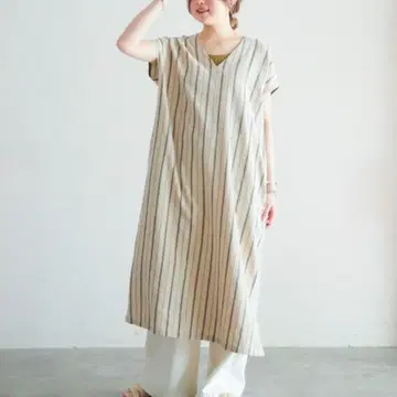 NOMBRE IMPAIR 암젠 스트라이프 카프탄 원피스 린넨