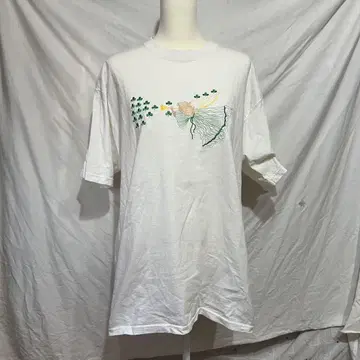 자수 엔젤 디자인 화이트 T셔츠 Lee