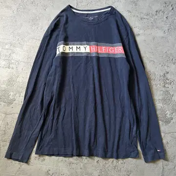 TOMMY HILFIGER 네이비 롱T 자수 긴팔 셔츠 M