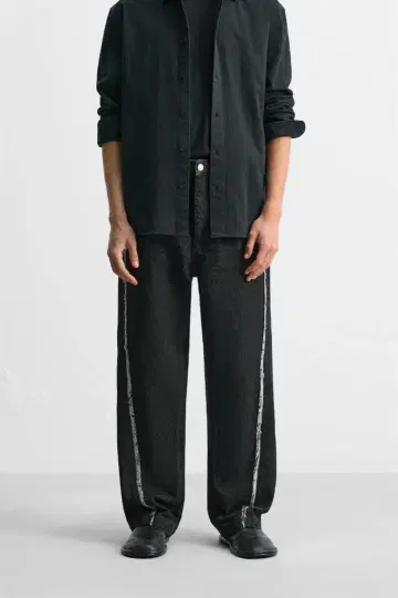 ZARA 자라 릴랙스 핏 스티치 프린지 데님 팬츠 EU40