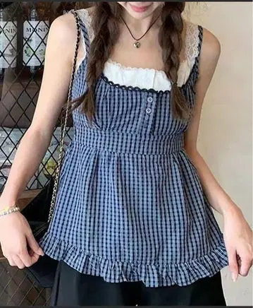 mejoul 체크 무늬 프릴 뷔스티에