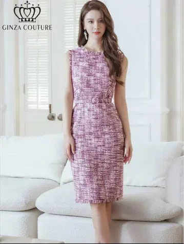 GINZACOUTURE 트위드 원피스 S 퍼플