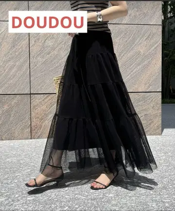 새상품급 DOUDOU 메쉬 캉캉 스커트 블랙 프리 사이즈