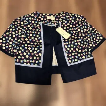 LAURA ASHLEY 기하학 패턴 가디건 반팔 사이즈 2 새상품