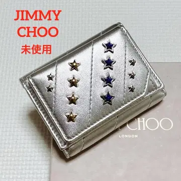미사용 JIMMY CHOO 가죽 3단 폴더형 지갑 실버 문스톤 박스 포함