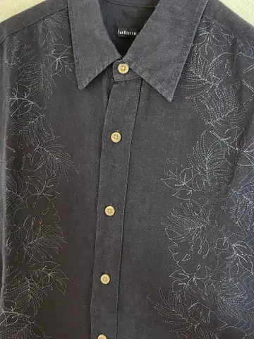 VANHEUSEN 반 헤이젠 레이온 린넨 셔츠 블랙 블랙 쿠바 자수