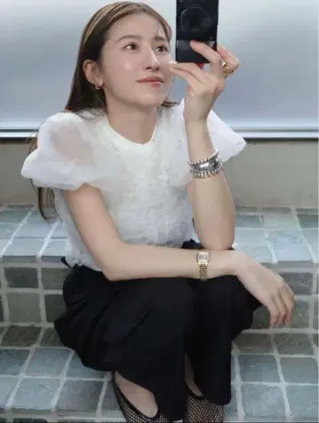 [미사용 새상품] CLANE TULLE VEST LAYERED TOPS