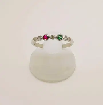 핑크 그린 보석 실버 반지