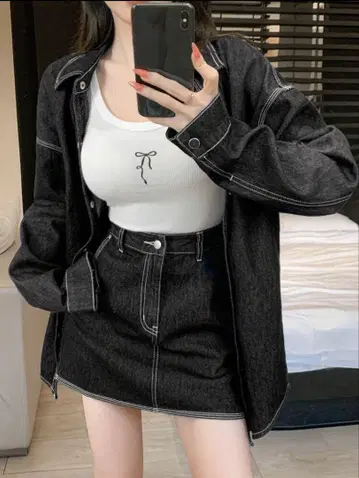 블랙 데님 셋업