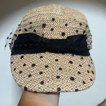 새상품급 일본제 카시라 밀짚모자 캡 리본 레이스 도트 튤