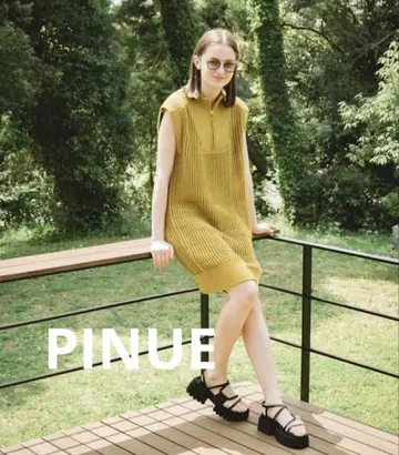 [ PINUE ] 23ss 메쉬 니트 원피스 (머스타드 )