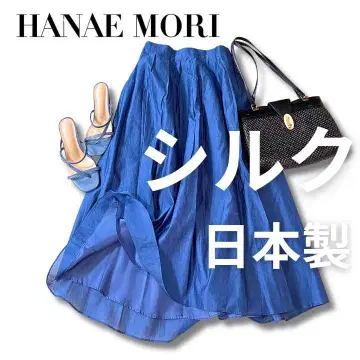 HANAE MORI 하나에모리 스커트 42 네이비 블루 실크 혼방 일본제