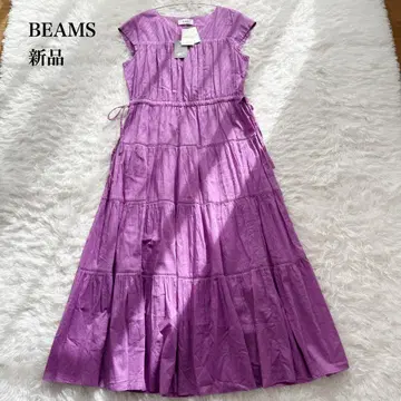 [새상품] BEAMS 코튼 보일 티어드 롱 원피스 개더 보라색