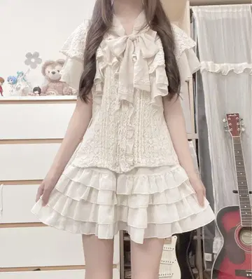 모리걸 걸리시 페어리 그런지 리본 레이스 쉬폰 프릴 상의