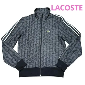 새상품급 LACOSTE 라코스테 모노그램 자카드 트랙 자켓 블랙