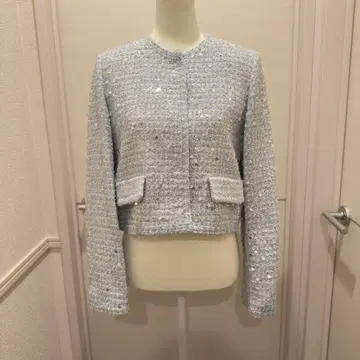 미사용 택 포함 ZARA 노카라 트위드 스팽글 자켓