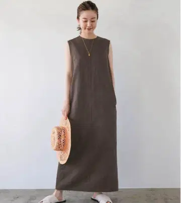 IENA 면마 새틴 I라인 원피스 브라운 38사이즈