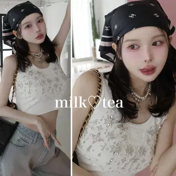 택 포함 새상품 다리치 쥬얼리 리브 슬리브리스 탑 화이트
