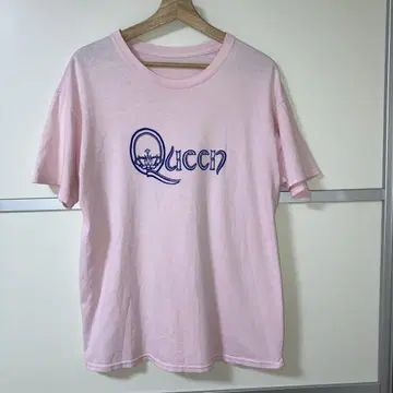 구제 의류 퀸 클래식 크레스트 로고 티셔츠 핑크