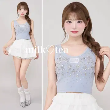 택 포함 새상품 다리치 주얼리 리브 슬리브리스 상의 색스