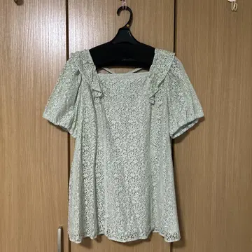 Rose Tiara 옅은 그린 꽃무늬 레이스 튜닉 반팔 46 사이즈 3L