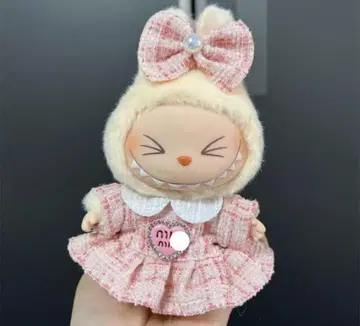labubu 라부부  의류 짙은 핑크색 드레스 리본 포함