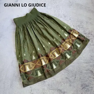 GIANNI LO GIUDICE 올리브 그린 기하학 패턴 플레어 스커트