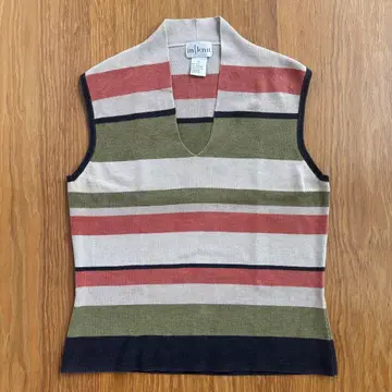 in knit 보더 슬리브리스 티셔츠 90s 실크 베스트 구제 의류