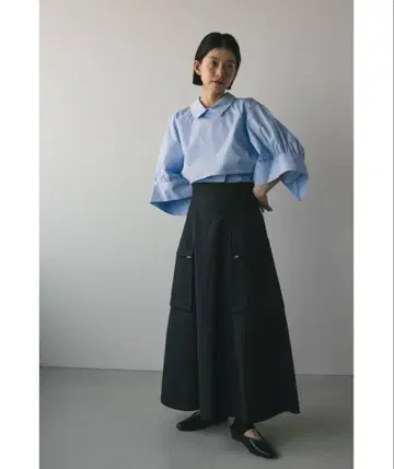 STYLEMIXER 빅 포켓 플레어 스커트 BLACK