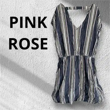 PINK ROSE 스트라이프 V넥 탑 허리밴딩 포켓 부착
