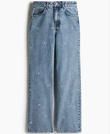 [미사용] H&M 별 패턴 자수 스트레이트 레귤러 데님