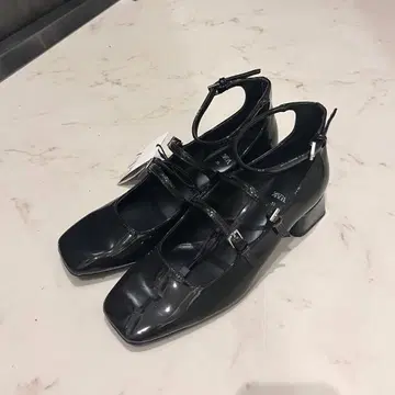자라 블록 힐 택 포함 새상품 22.5cm 블랙 펌프스 샌들