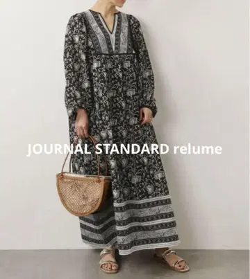 JOURNAL STANDARD 바틱 플라워 파이핑 원피스 블랙