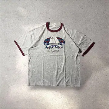 90s00s 링거 T 싱글 스티치 프린트 T 그레이 버건디