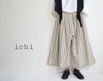 ichi 이치 코튼 린넨 스트라이프 와이드 팬츠