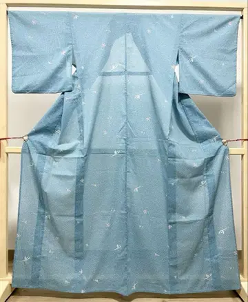 A 여름 아이템 리프 무늬 연한 블루 명주 화학 섬유 코몬 기모노