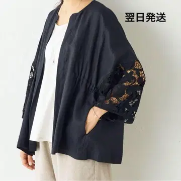 BEARDSLEY 비어즐리 소매 레이스 린넨 겉옷 블랙