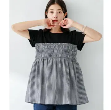 어반 리서치 써니 라벨*셔링 뷔스티에 도킹 컷 풀오버