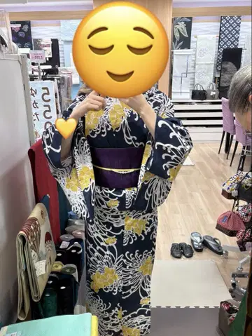 금일 한정 판매 유카타 네이비 컬러 옐로우 컬러