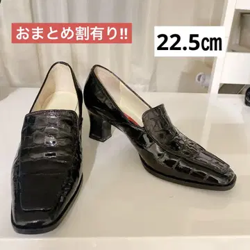 [새상품급] 에나멜 크로커다일 패턴 로퍼풍 펌프스 천연 가죽 22.5cm