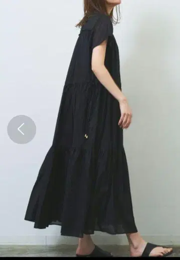 정가 19580엔 헤렌치 시스루 티어드 원피스 면 V넥 블랙