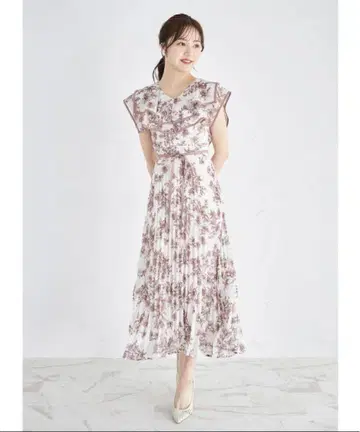 새상품 토코 빅 컬러 허리 리본 플라워 플리츠 원피스 핑크