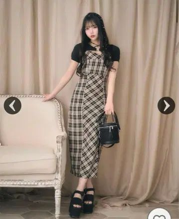 미셸 마카롱 앙상블 체크 원피스