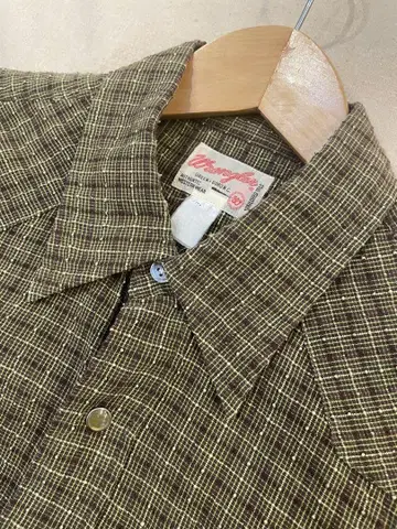 70년대 Wrangler 반팔 워크 셔츠 체크 무늬 브라운 계열