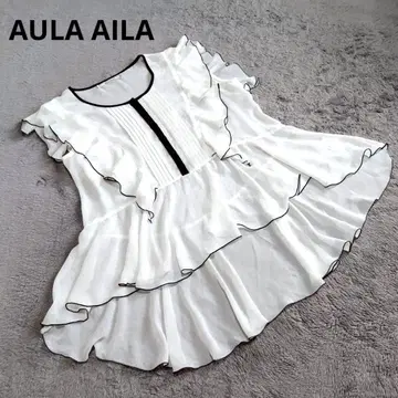 AULA AILA 아우라 아이라 슬리브리스 탑 프릴 블라우스 화이트