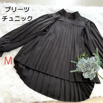 플리츠 풀오버 튜닉 스탠드 카라 긴팔 M 블랙 루즈핏