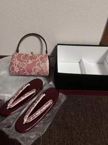 성인식 기모노 가방 핑크 꽃무늬 조리 포함
